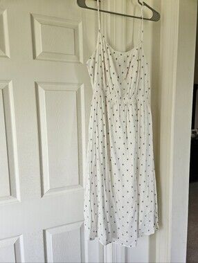 Women's Loft White Polka Dot Spaghetti Strap Dress. Size L.